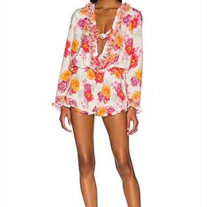 Agua Bendita Floral Ruffle Jumpsuit - Pink and Orange